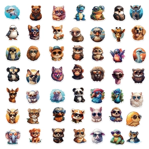 Set of 48 colorful cartoon animal stickers with sunglasses for DIY luggage and laptops