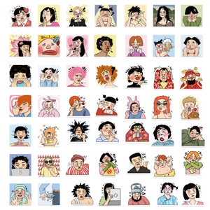 Set di 54 adesivi unici disegnati a mano per laptop e decorazioni fai-da-te creative