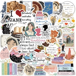 Adesivi a Tema Letterario Jane Austen in PVC Impermeabile Citazioni Libri Vintage per Laptop Scrapbook Chitarra Decorazione