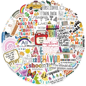 50-piece waterproof ABA cartoon doodle stickers for laptops and guitars featuring RBT slogans
