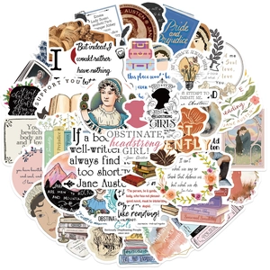 Set di 50 adesivi letterari Jane Austen per laptop e chitarre con disegni vintage retrò