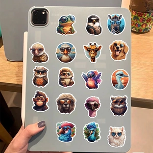 Colorful animal stickers with sunglasses on tablet back, waterproof DIY vinyl decals