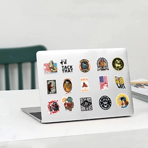 Waterproof vinyl welder stickers for laptop featuring retro welding masks and slogans
