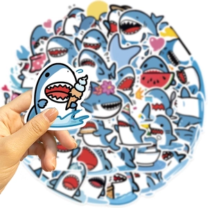 50 pieces of waterproof cartoon blue shark stickers for laptop and luggage decoration