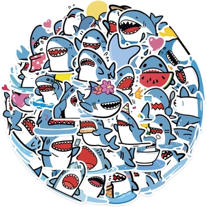 50 pieces of waterproof blue cartoon shark graffiti stickers for DIY laptop and luggage
