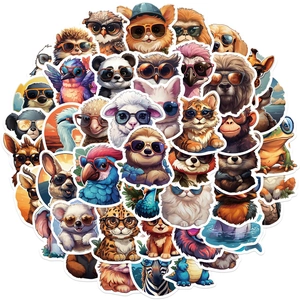 Set of 55 waterproof cartoon animal stickers with sunglasses for DIY luggage and laptop