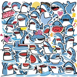 Cartoon Blue Shark Graffiti Stickers Waterproof PVC Decals For Laptop Guitar Luggage DIY Decorative Stickers For Kids Teens
