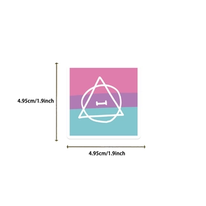 Detailed view of square Therian sticker featuring Theta-Delta symbol with 1.9 inch dimensions