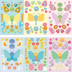 DIY colorful butterfly stickers set for scrapbooking and phone case decoration in 6 colors