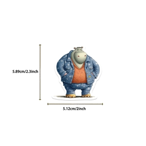 Detailed view showing a cartoon hippo sticker with precise size measurements in inches