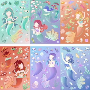 Détails de six planches d'autocollants sirène DIY avec motifs océaniques pour le scrapbooking