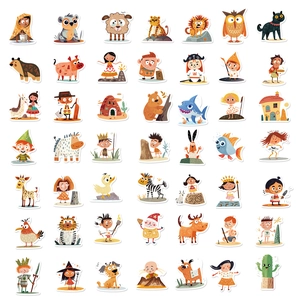 55 pieces of cartoon prehistoric characters and animals waterproof graffiti stickers