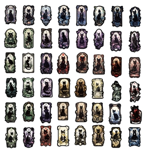 Pack de 48 autocollants de chat noir style tarot pour décorer ordinateurs et guitares