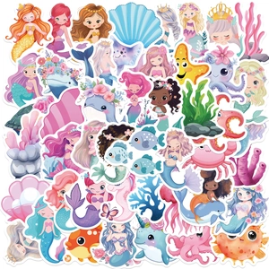 Waterproof Mermaid Sea Creatures Cartoon Stickers For Laptop Luggage Guitar PVC DIY Decorative Decals For Kids Teens