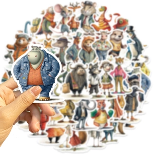Detail shot of a cartoon hippo sticker in a denim jacket with waterproof matte finish