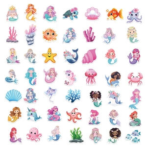 50 pieces of cartoon little mermaid and ocean animal waterproof stickers for DIY decor