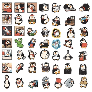 Pack of 50 waterproof cartoon penguin stickers for laptops and guitars with funny designs