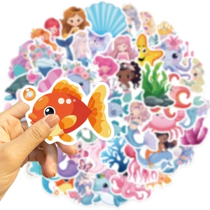 Close-up of a colorful tropical fish sticker from the mermaid cartoon set