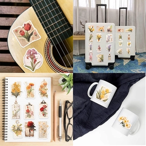 50pcs vintage floral waterproof stickers for DIY luggage, guitar and laptop decoration
