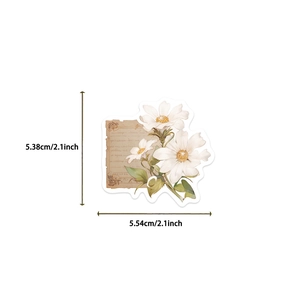 Detail view of floral vintage sticker showing dimensions of 5.38cm for DIY decoration