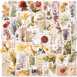 Vintage Floral Stickers Waterproof PVC Retro Flower Decals For Laptop Guitar Luggage Scrapbooking DIY Aesthetic Decals