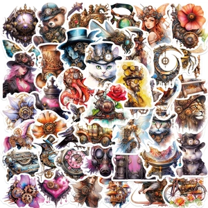 Steampunk Watercolor Graffiti Stickers Waterproof PVC Decals For Laptop Suitcase Guitar DIY Scrapbooking Retro Gear Clock Aesthetic Stickers