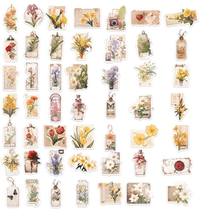 Vintage floral stickers pack with watercolor roses and botanical designs for DIY laptop decor