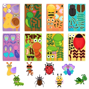 DIY cartoon insect stickers set for children with 8 assorted animal styles on white background