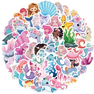 50pcs waterproof cartoon mermaid stickers set for DIY laptops and luggage suitcases