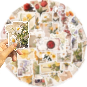 Retro floral garden stickers set for decorating laptops and vintage scrapbooks