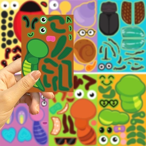 DIY cartoon insect sticker set featuring colorful caterpillars and snails for kids crafts