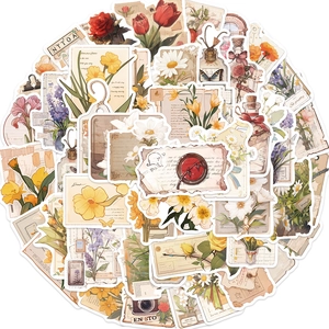 50pcs vintage floral waterproof stickers for laptop and DIY scrapbooking decoration