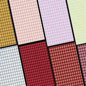 Macro detail of various colorful argyle diamond patterns for DIY sticker backings