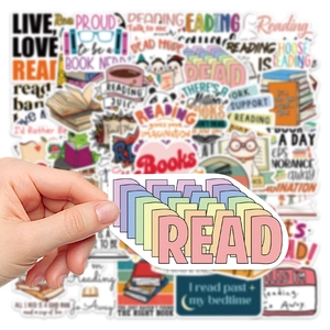 Waterproof reading stickers set for books and laptops featuring cats and quotes