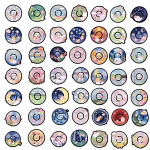 Lot de 50 autocollants vinyles étanches en forme de disque avec motifs animés et paysages