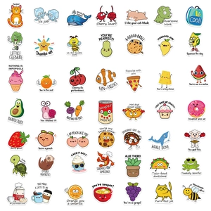 Set of 48 waterproof cartoon reward stickers with creative animal and food puns