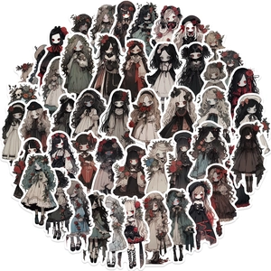Collection of 50 dark gothic anime girl stickers for laptop and guitar decoration