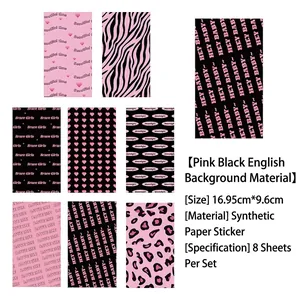 Pink and black girl series DIY stickers set of 8 pieces for phone decoration