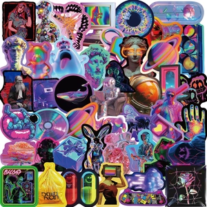 Cyberpunk Vaporwave Waterproof PVC Stickers For Laptop Guitar Luggage DIY Decoration Retro Neon Art Decals For Teens