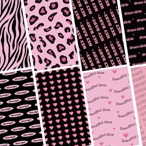 Detailed view of 8 pink and black sweet-cool style DIY phone card stickers with patterns