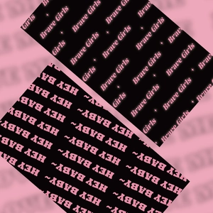 Detail of DIY decorative stickers with Brave Girls and Hey Baby text design