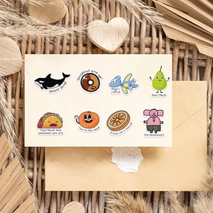 Set of 8 cute waterproof cartoon stickers with witty English puns for DIY laptop decor