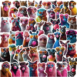 50 cartoon animals with bubble gum stickers for laptop guitar and luggage decoration
