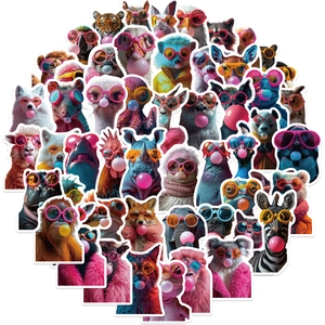 Collection of animal stickers with colorful sunglasses and bubble gum for DIY decor