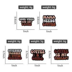 Size guide for coffee enamel pins showing dimensions and weights of each metal badge