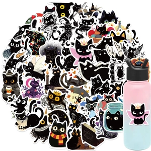 Autocollants Chat Noir Dessin Animé Imperméables en Vinyle pour Ordinateur Portable Gourde Guitare Autocollants Décoratifs pour Enfants Adultes