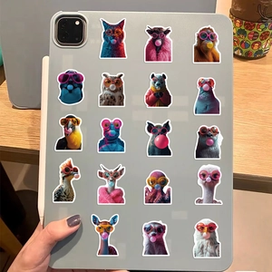 Waterproof cartoon animal bubble gum stickers shown on the back of a grey tablet case