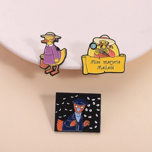 Cartoon enamel duck detective brooches set featuring Miss Marjorie Mallard character designs