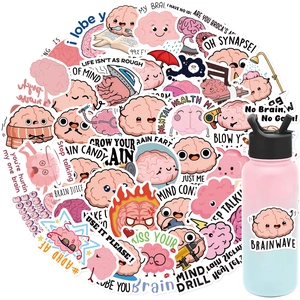 50Pcs Cartoon Brain Stickers Waterproof Vinyl Doodle Decals For Laptop Luggage Guitar Water Bottle Mental Health Slogan Stickers