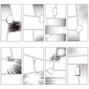 Detail of 8 DIY comic style phone back stickers with speech bubbles and panel layouts